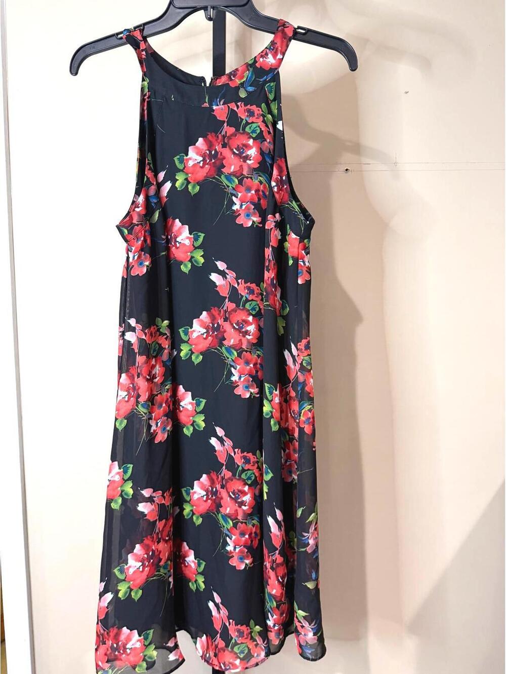 Betsey Johnson 12 Sleeveless Black Dress with Red Floral Print